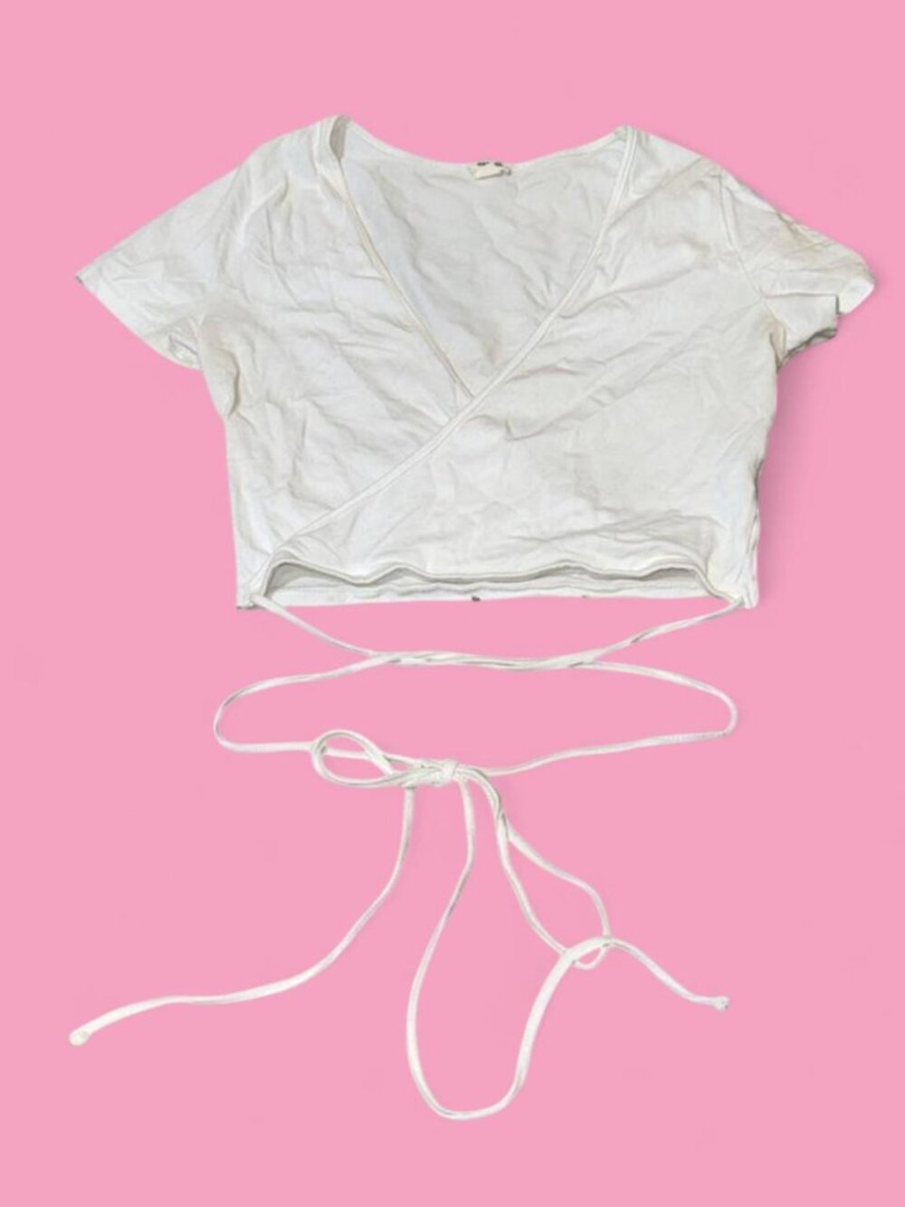 Garage White Wrap Tie Crop Top | Size Medium